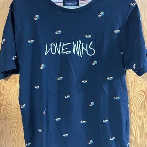 Love Wins Navy T-Shirt With Rainbow Hearts